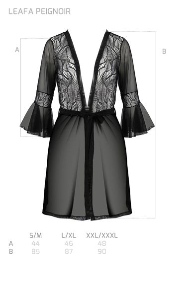 Пеньюар Passion LEAFA PEIGNOIR black S/M, довжина трохи вище коліна, широкі рукави, зав'язується на пояс | Зображення 4