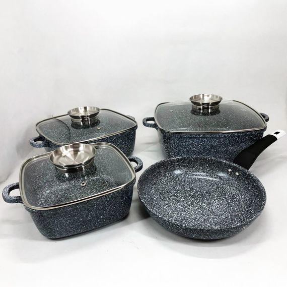 Набір казанів UNIQUE UN-5531 7 предметів, квадрат: 16 см, 20 см, 24 см, круглі 24 см сковорода | Зображення 4