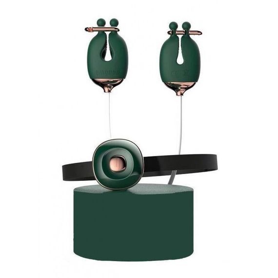 Набір затискачі для сосків з вібрацією та нашийник Qingnan No.2, зелений