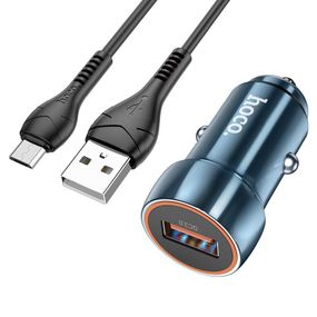 Набір АЗУ 12-24V HOCO Z46 + кабель MicroUSB, 1xUSB, 18W, кабель 1м, Blue