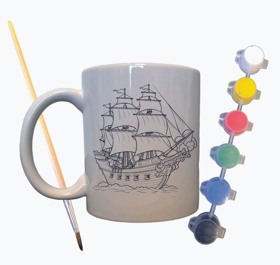 Набор для творчества кружка раскраска "Корабль" 330 мл белая | Зображення 1