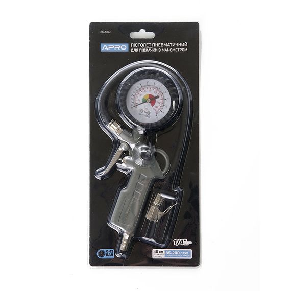 Пістолет для підкачування коліс пневматичний з манометром 85-200л/хв, 12бар APRO 8500801 | Зображення 2