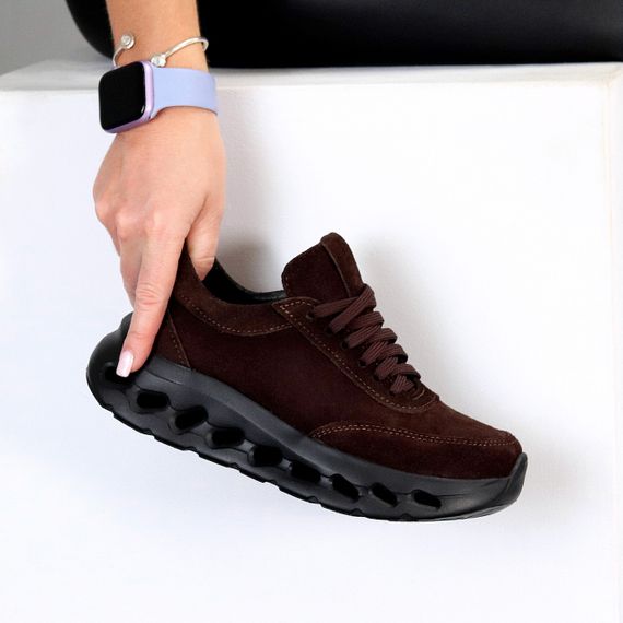 Молодіжні дизайнерські кросівки натуральна замша колір Шоколад