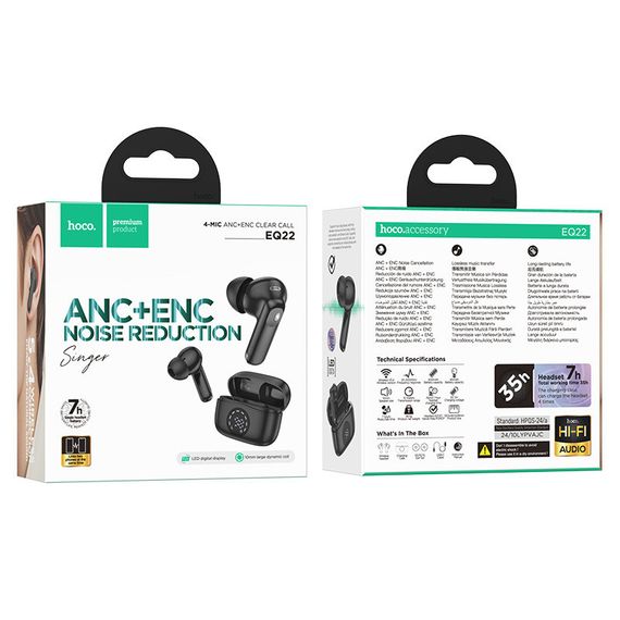 Бездротові TWS навушники Hoco EQ22 Singer ANC+ENC Midnight Black | Зображення 2