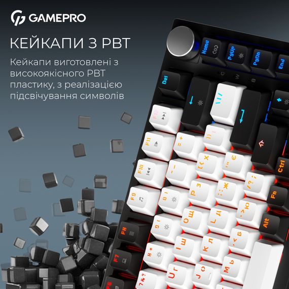 Клавіатура GamePro Asgard Valhalla MK160B Pro 75 RGB Wireless/Bluetooth/USB Black (MK160B Pro) | Зображення 6