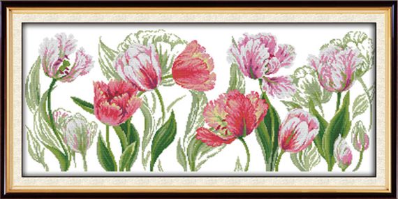 Набір для вишивання за нанесеною на канву схемою "The spring tulips". AIDA 14CT printed, 76*37 см