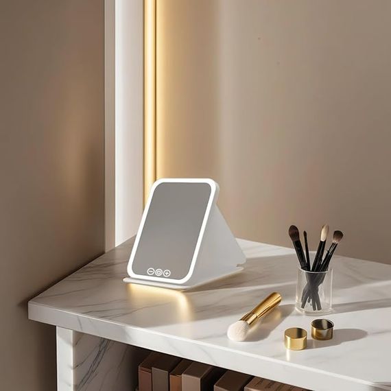 Зеркало для макияжа Lighted makeup mirror с LED подсветкой, складное, сенсорное управление, Type-C, с регулировкой яркости | Зображення 3