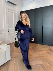 Женский велюровый спортивный костюм на молнии, большие размеры и батал, SS181 цвет темно-синий, размер 52/54