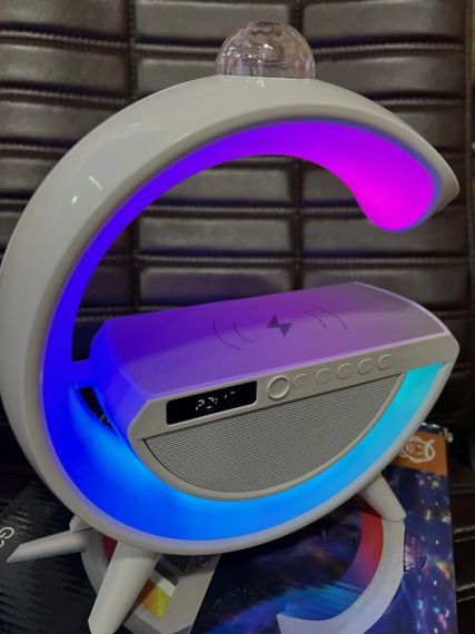 Розумний світильник колонка з будильником та диско кулею/Нічник з бездротовою зарядкою для телефону/Bluetooth-колонка | Зображення 1