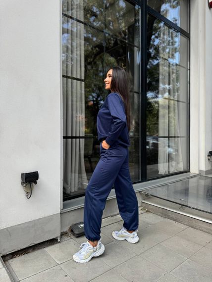 Женский спортивный костюм весна-осень свитшот и джоггеры NB24049 цвет темно-синий, размер 50/52 | Зображення 3
