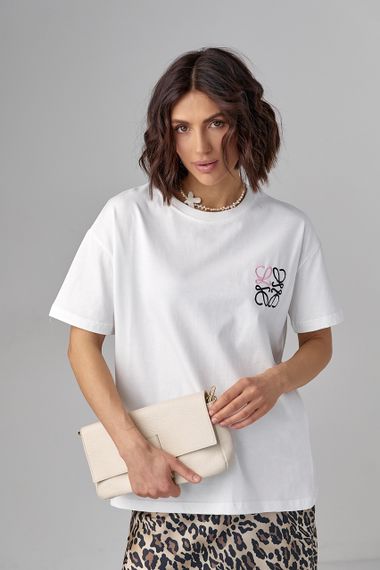 Женская футболка с вышивкою Loewe - белый с розовым цвет, M (есть размеры) | Зображення 4