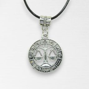 Кулон на кожаном шнурке знак зодиака Весы серебристый 3.3 см