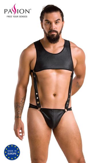 Мужское кожаное боди Passion 056 ADAM S/M Black, заклепки sexstyle | Зображення 4