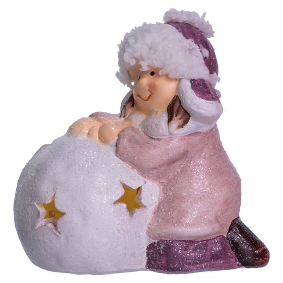 Новорічна фігурка з підсвіткою Дівчинка зі сніговою кулею з фарфори 11×7×12 (см) новорічний декор для дому, квартири на подарунок | Зображення 3