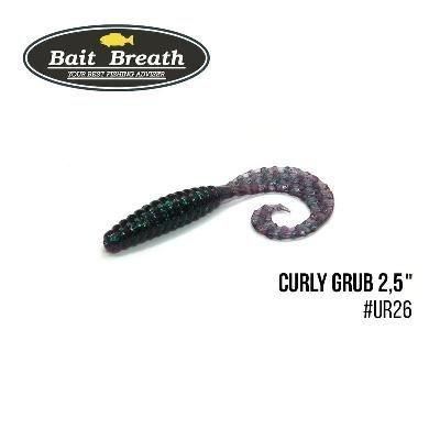 Силиконовая приманка, Съедобный силикон Bait Breath Curly Grub 2,5" (12шт) (Ur26 Junebug/green*seed)