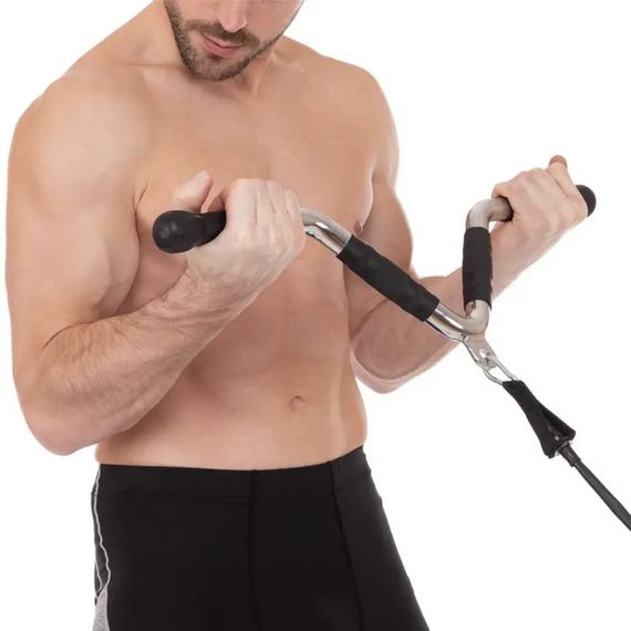 Ручка для тяги York Fitness V-подібна багатофункціональна з гумовими рукоятками, хром | Зображення 6