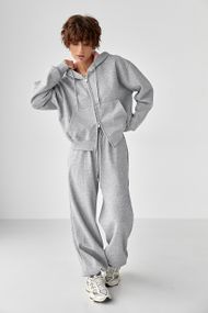 Теплий спортивний костюм з капюшоном із рожевим начосом - сірий цвет, M/L (є розміри)