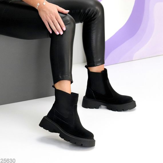 Зручні базові чорні зимові черевики челсі з еластичною вставкою | Зображення 7