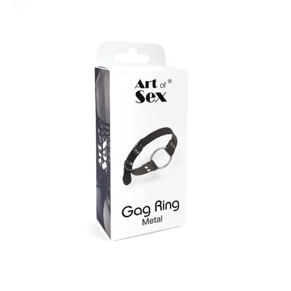 Кляп металеве кільце на ременях Art of Sex – Gag Ring Metal, чорний, натуральна шкіра | Зображення 3