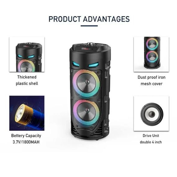 Портативная Bluetooth-колонка Sing-e ZQS4239 с LED-подсветкой / Беспроводная колонка для вечеринок с микрофоном 30W | Зображення 3