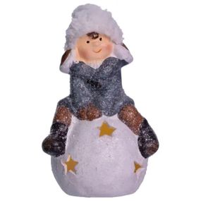 Новогодняя декоративная фигурка с подсветкой 9,5*8*16 см Ребенок на снежном шаре из фарфора CR-5-20
