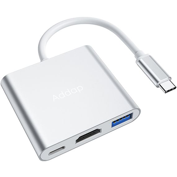Мультифункциональный USB Type-C хаб Addap MH-06, разветвитель для ноутбука, macbook 3в1: USB 3,0+HDMI+Type-C | Зображення 1