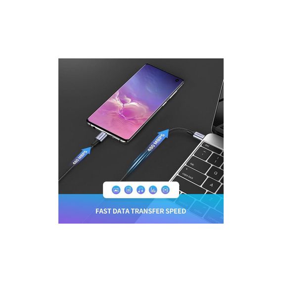 Дата кабель USB-C to USB-C 1.0m US261 3A Alum. Braid Gray\Black Ugreen (50150) | Зображення 2