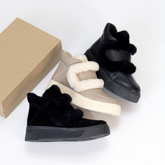 Молодежные спортивные зимние черные ботинки натуральная замша с опушкой | Зображення 9