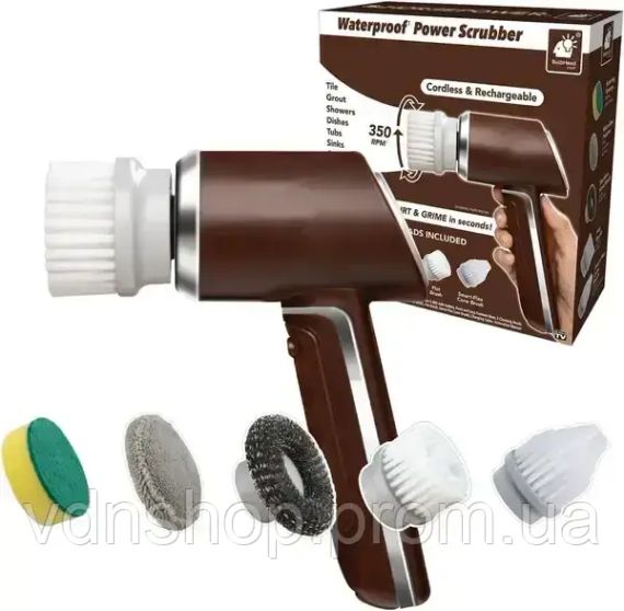 Беспроводная электрическая щетка для уборки и мойки посуды с 5 сменными насадками, USB зарядка | Зображення 1