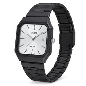 Чоловічий годинник Casio MTP-B185B-7A з чорним сталевим браслетом та сріблястим циферблатом