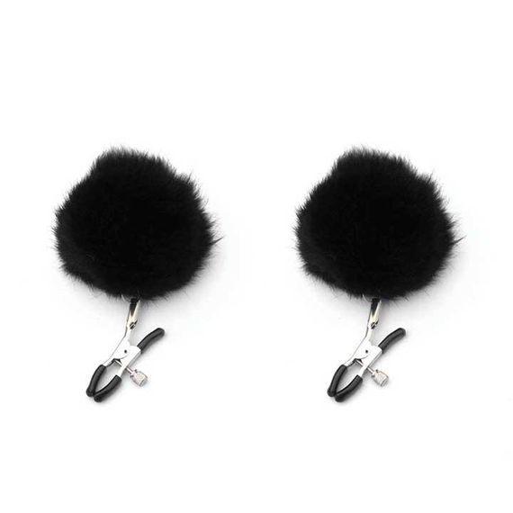 Затискачі для сосків з хутром "Pom Pom Nipple Clamps" чорний