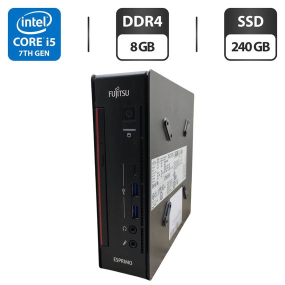 Неттоп Fujitsu Esprimo Q557 USFF / Intel Core i5-7500T (4 ядра по 2.7 - 3.3 GHz) / 8 GB DDR4 / 240 GB SSD / Intel HD Graphics 630 / Блок живлення б/в