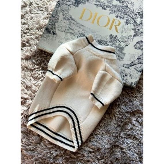 Брендовый свитер для собак DIOR c черной надписью и звездой, белый | Зображення 1