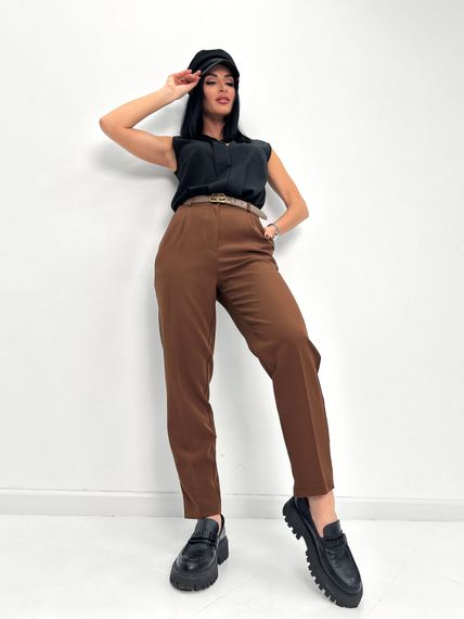 Жіночі класичні укорочені штани зі стрілками внизу звужені розмір 46 колір коричневий  GF1704 | Зображення 2