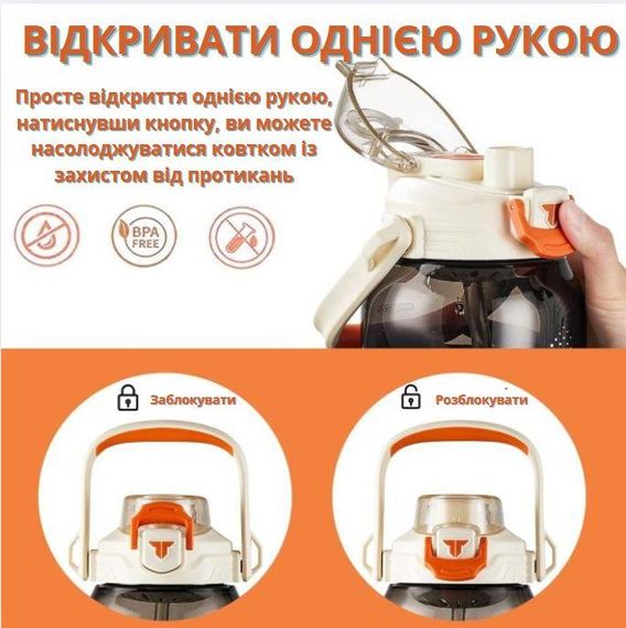 Пляшка TKK 2000 мл — Біла Tritan BPA-free, ударостійка, спортивна з практичним ремінцем | Зображення 3