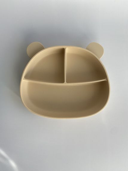 Силіконова секційна тарілка на присосці Ведмедик Бежевий
