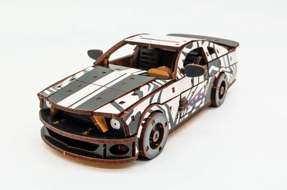 Конструктор Puz-00639 "Muscle Car" дерев'яний, 162 дет., білий колір, поліція розмір моделі 24х9х7 см PuzzleOk | Зображення 4