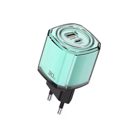 Сетевое зарядное устройство Smart Charger 30W USB-A + USB-C с поддержкой QC 3.0 и PD Голубое