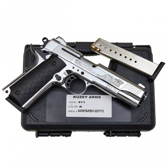 KUZEY 911#6 Matte Chrome Plating, Engraved/Black Grips + магазин | Зображення 4