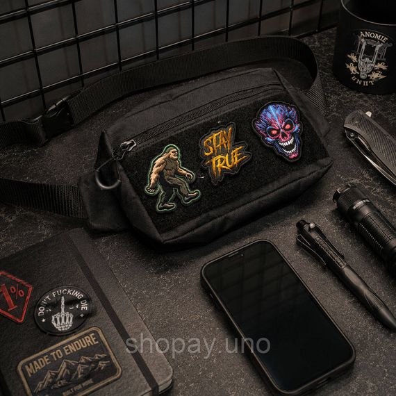 Тактическая сумка-бананка Cordura черная, 25×17×7 см, панель для патчей, 4 кармана, через плечо / на пояс | Зображення 9