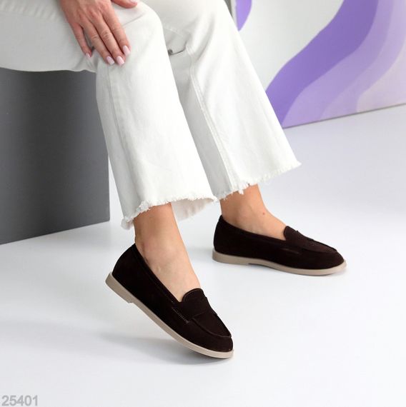 Зручні туфлі лофери натуральна замша колір Шоколад | Зображення 5