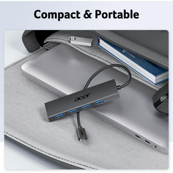 Acer USB-C Hub 3.0 — 5-в-1 надтонкий концентратор Type-C, адаптер із 5 портами, підтримка 5V/3A PD | Зображення 5