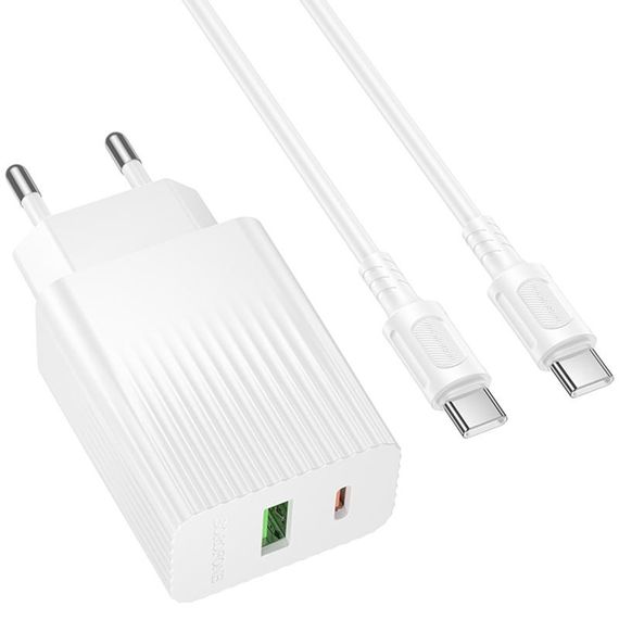 МЗП Borofone BAS76A Source PD30W+QC3.0 (1USB-A/1C) + кабель Type-C to Type-C White | Зображення 1