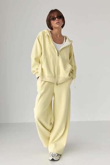 Теплий спортивний костюм із худі з капюшоном та прямими штанами - лимонний цвет, M/L (є розміри)