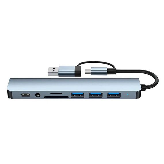USB хаб 8 в 1 концентратор высокоскоростной Type-C Серый | Зображення 1