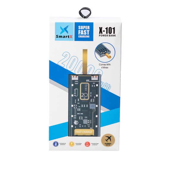 Повербанк SmartX Fast Charge Power Bank 20000mAh зовнішній акумулятор 4 вбудованих кабелі X-101 | Зображення 5