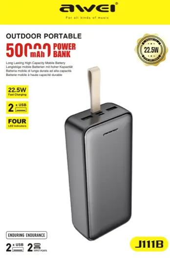 Повербанк великої ємності Power Bank Awei J111B - 50000mAh | Зображення 1