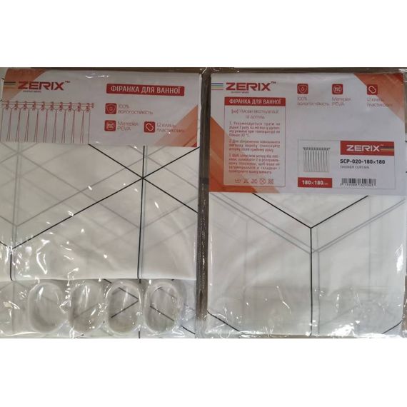 Шторка для ванної ZERIX SCP-020-180x180 з PEVA (поліетиленвінілацетату) (Візерунок "Зигзаг" білий) (ZX6093) | Зображення 2