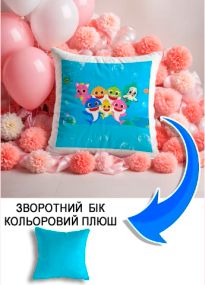Подушка плюшева Мерч Крафт Дизайн з принтом babyshark 01 блакитний плюш квадратна 33х33 см