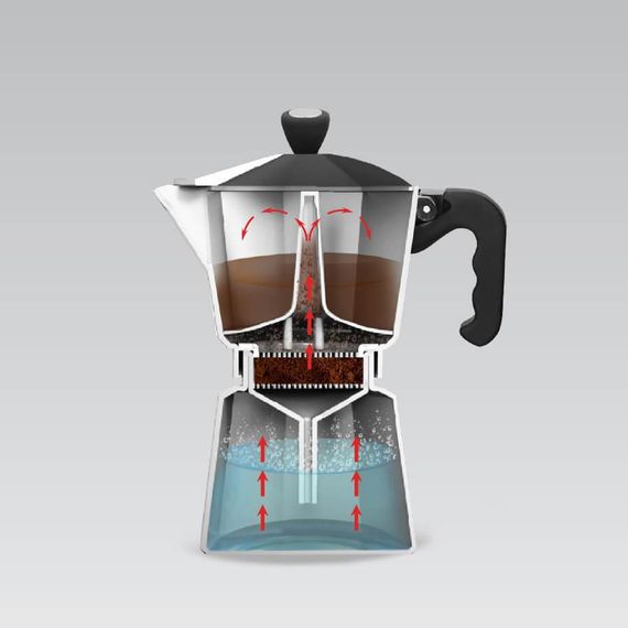 Кавоварка гейзерна 150мл (3 порції) алюмінієва MR-1666-3-BLACK Espresso Moka Maestro | Зображення 3